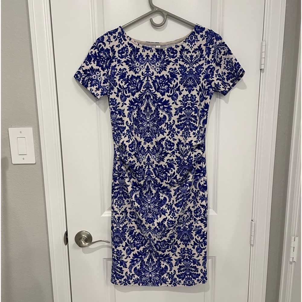 Pink Blush Blue Printed Fitted Maternity Dress size Small
